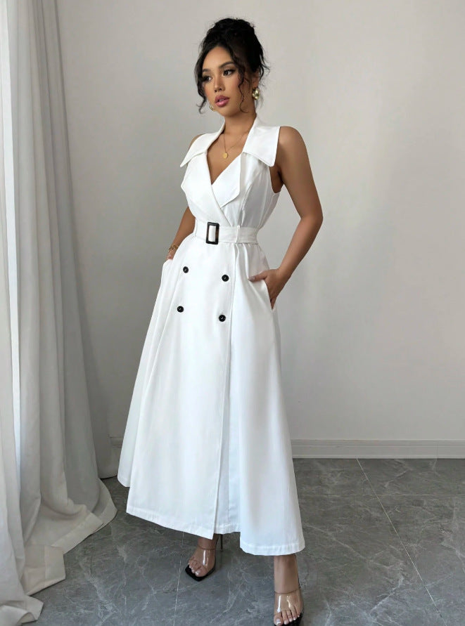 Women's Double-breasted Sleeveless Casual Dress