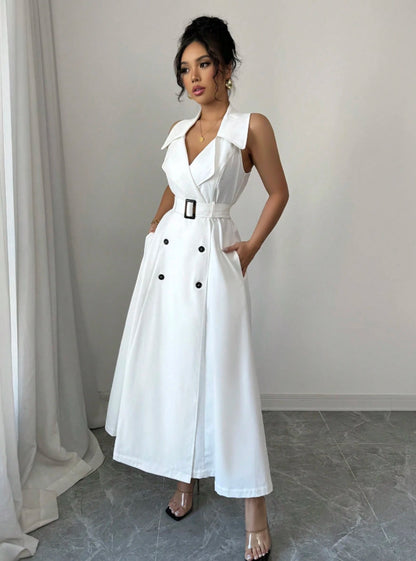 Women's Double-breasted Sleeveless Casual Dress