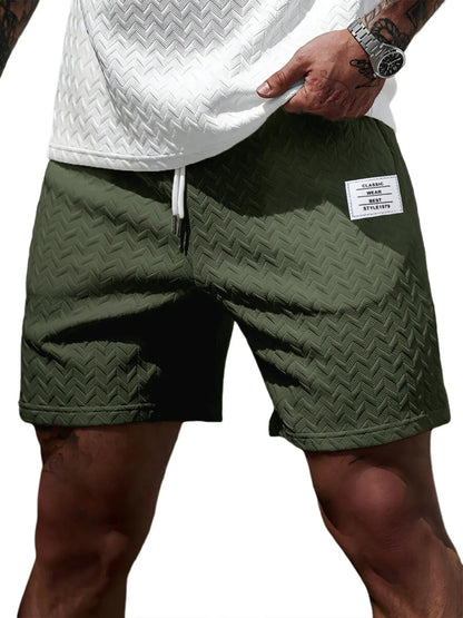 Loose-fitting Solid-color Jacquard Drawstring Casual Shorts Beach Pants